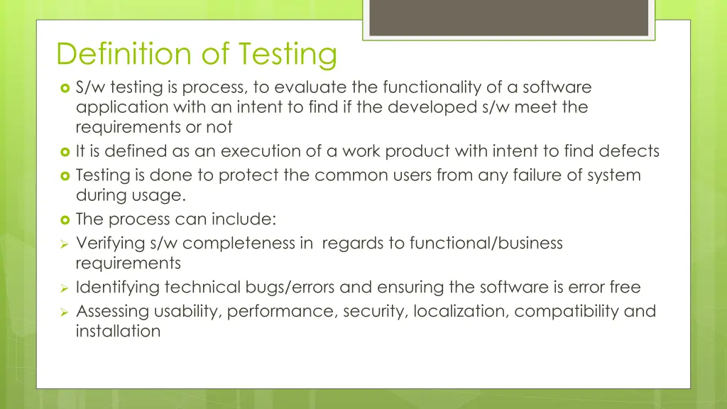 definition of testing s w testing is process