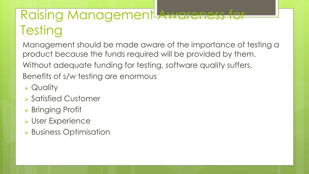 raising management awareness for testing