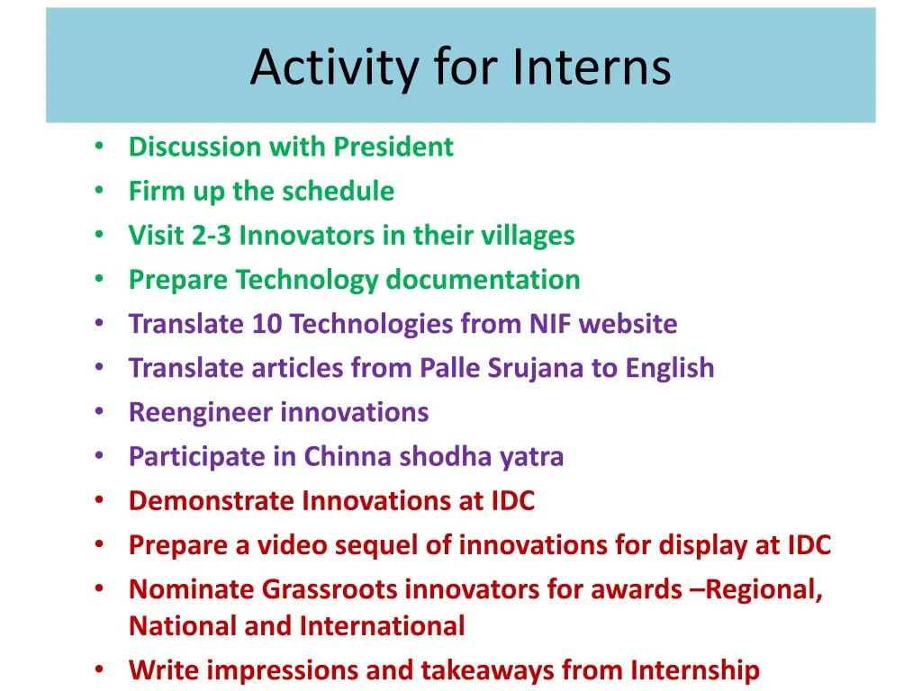 activity for interns