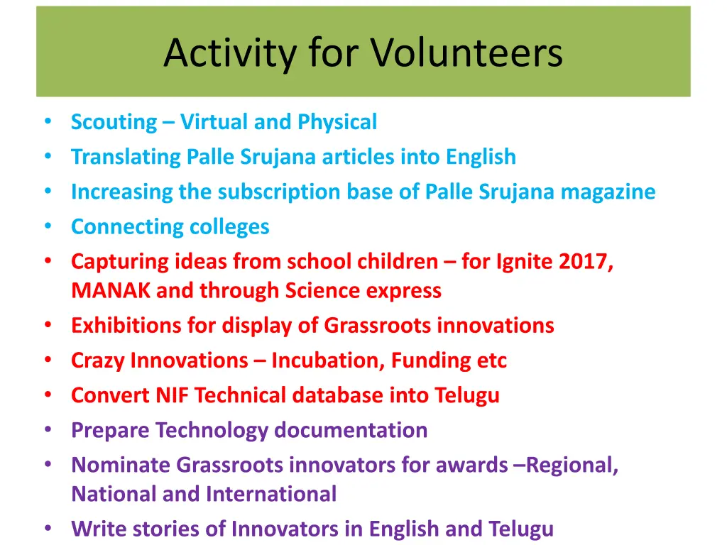 activity for volunteers