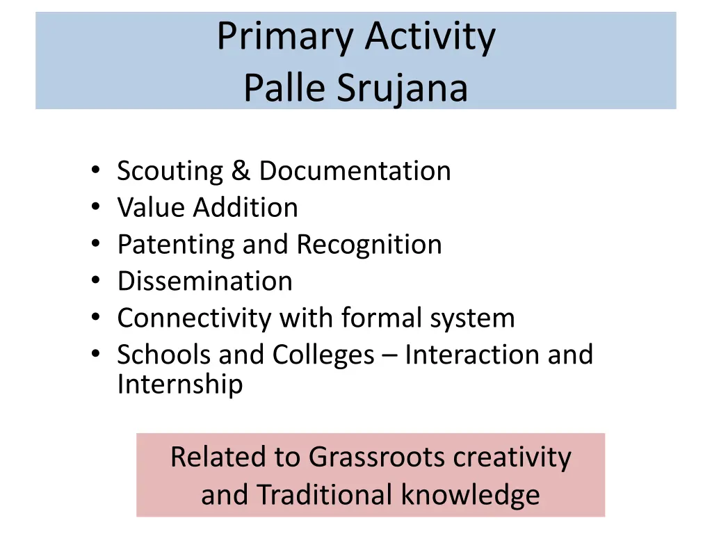 primary activity palle srujana