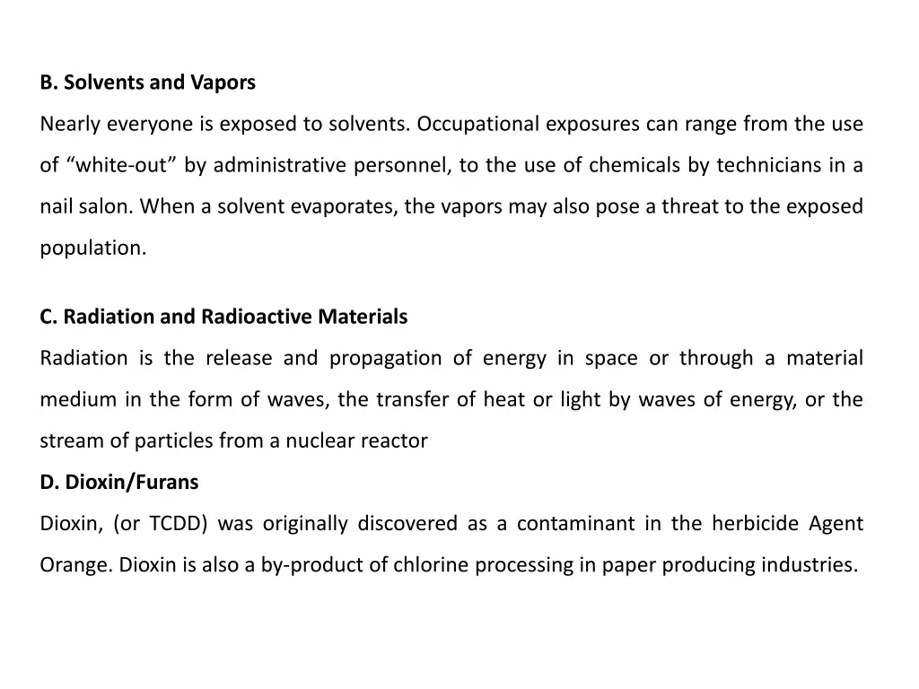 b solvents and vapors