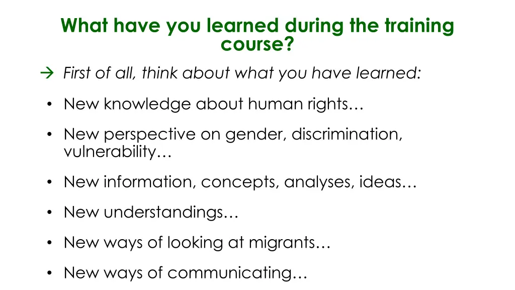 what have you learned during the training course