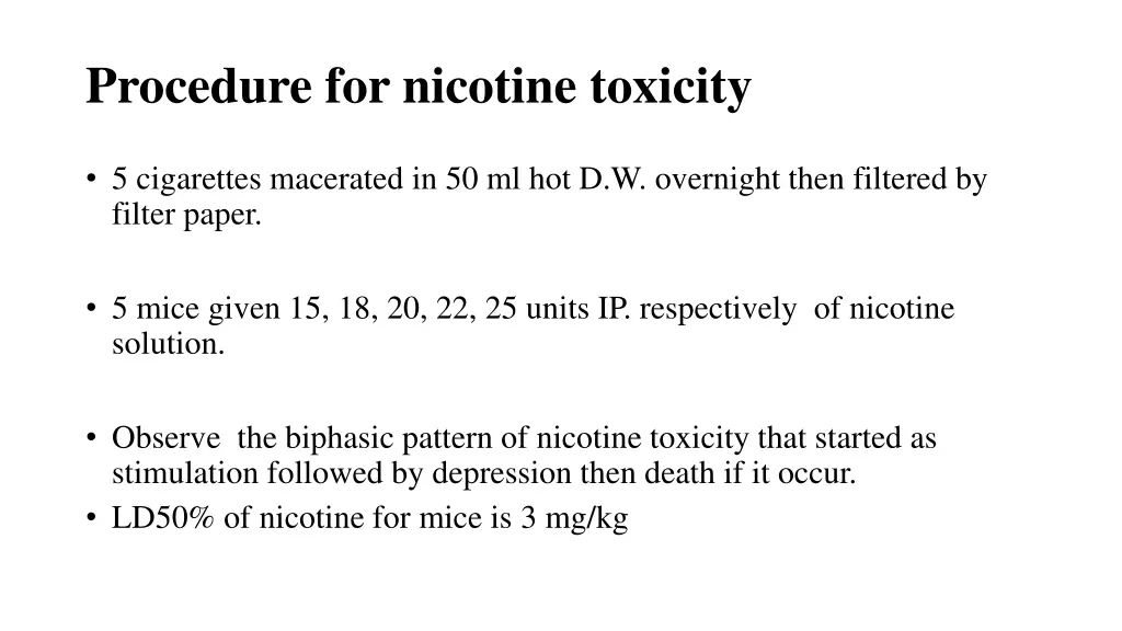 procedure for nicotine toxicity