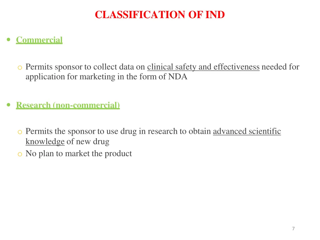 classification of ind