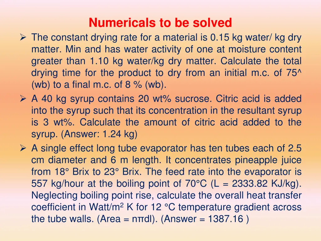 numericals to be solved the constant drying rate