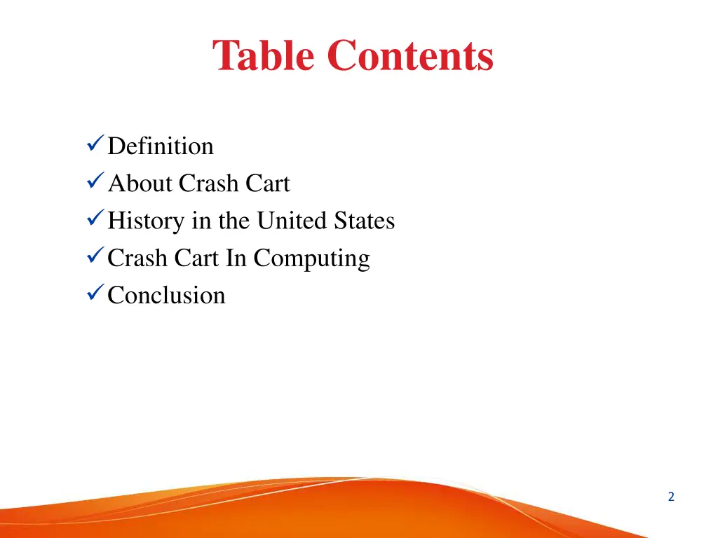 table contents