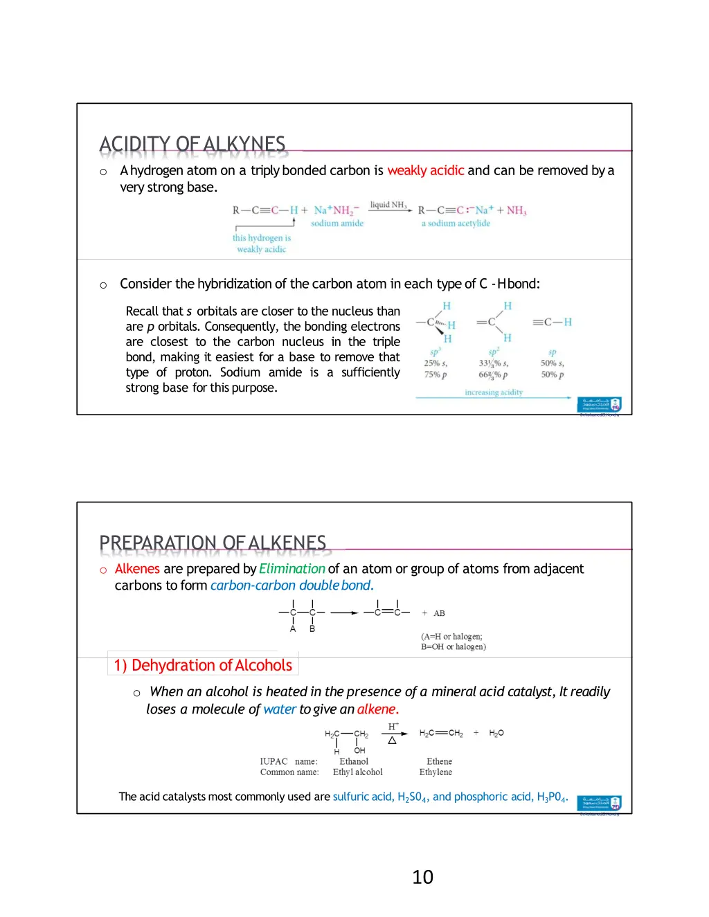 acidity of alkynes o a hydrogen atom on a triply