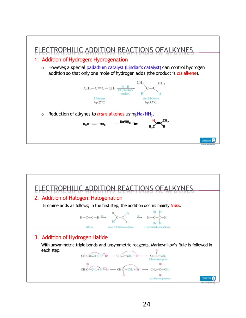 electrophilic addition reactions of alkynes