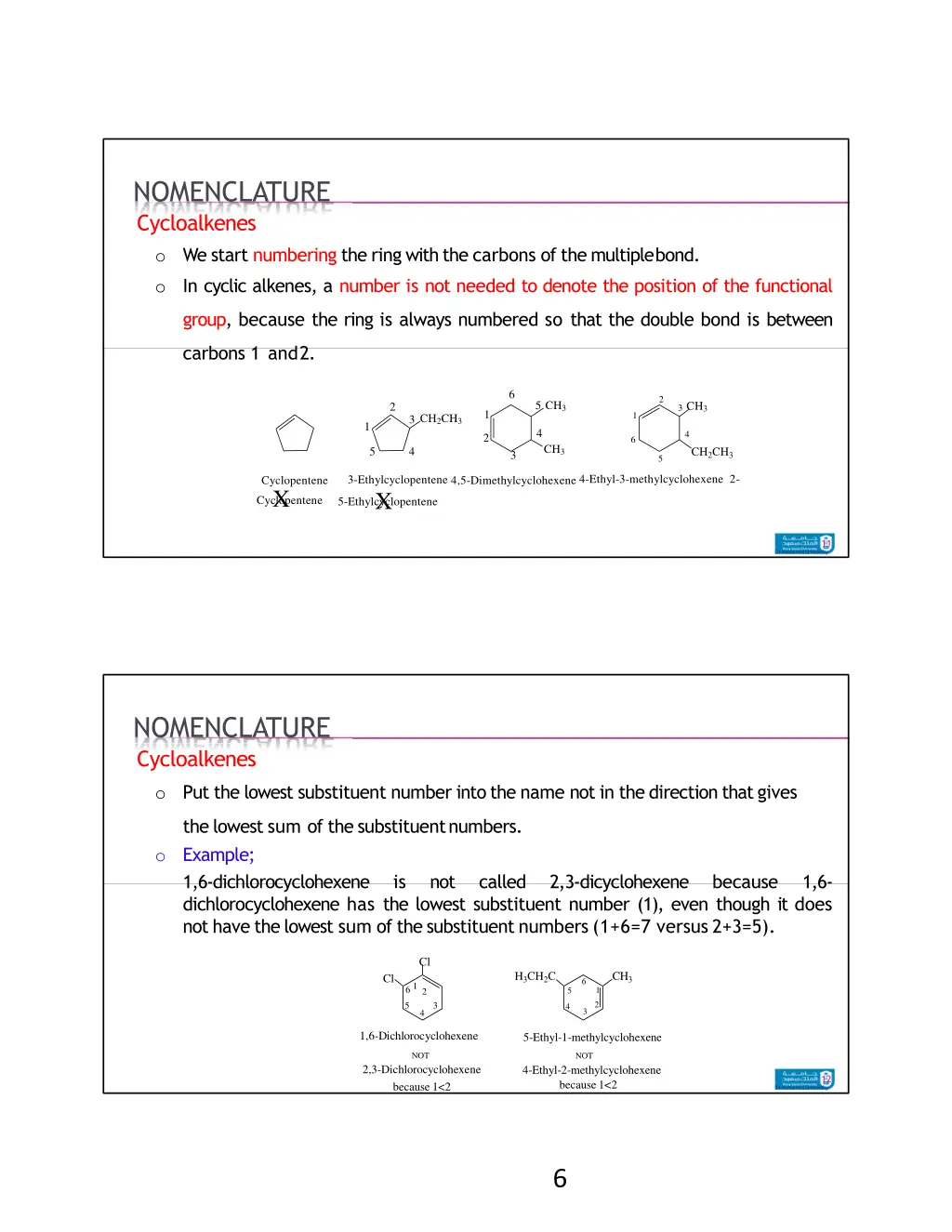 nomenclature cycloalkenes o we start numbering