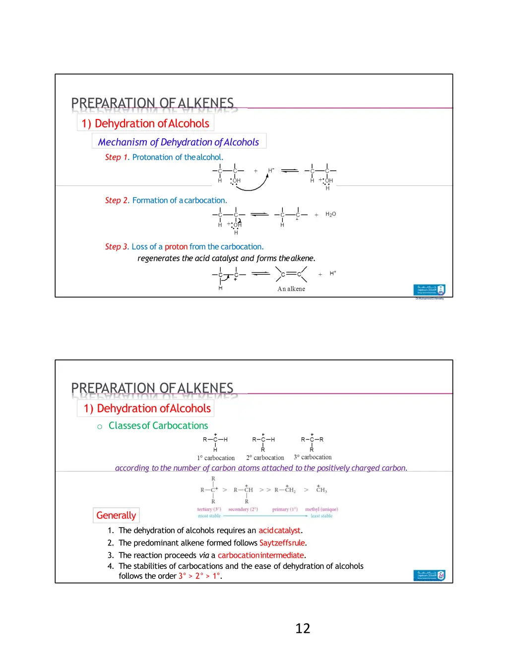 preparation of alkenes 1 dehydration of alcohols 1