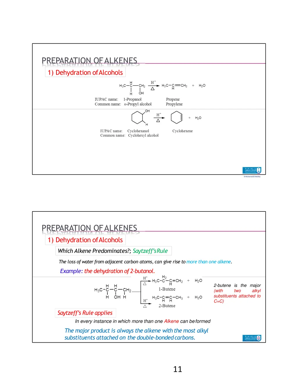 preparation of alkenes 1 dehydration of alcohols