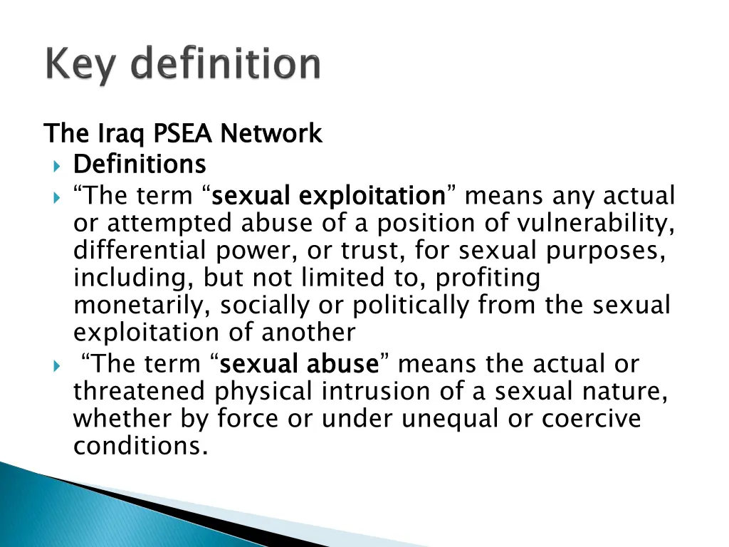 the iraq psea network definitions the term sexual