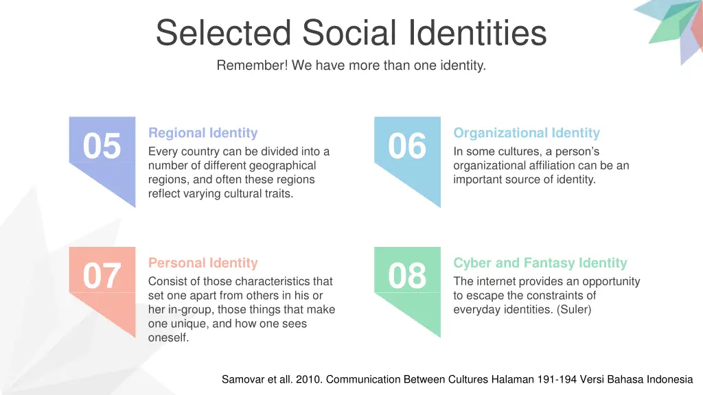 selected social identities remember we have more 1