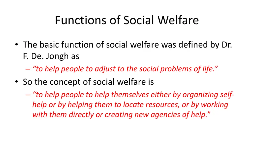 functions of social welfare