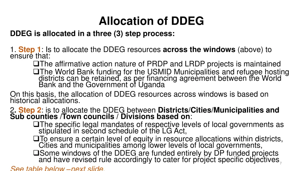 allocation of ddeg