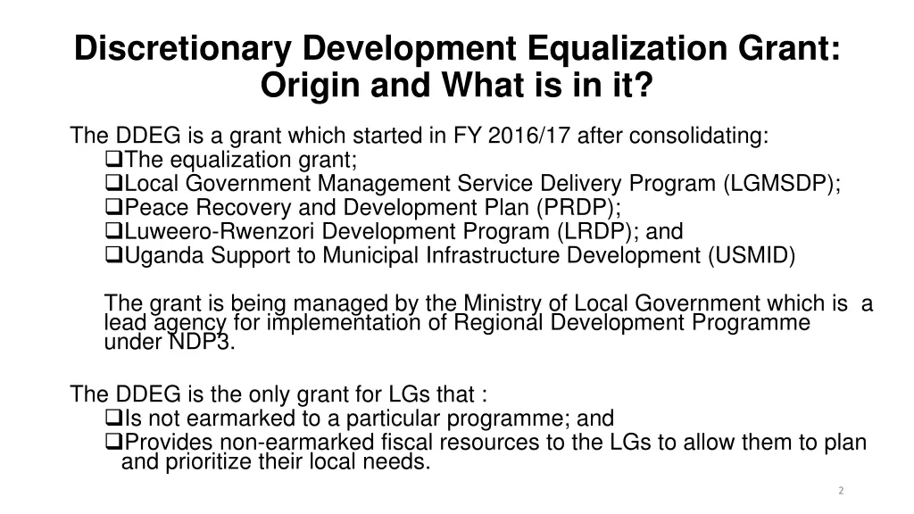 discretionary development equalization grant