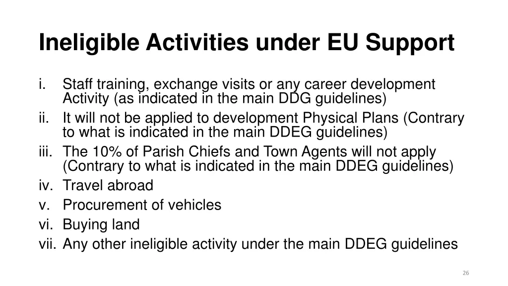 ineligible activities under eu support