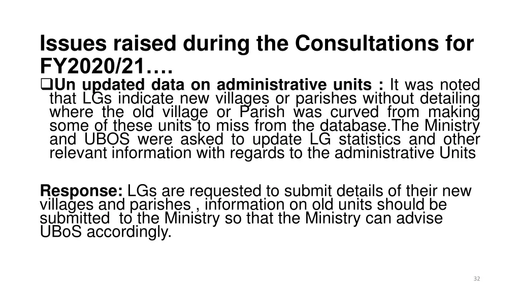 issues raised during the consultations for fy2020 2