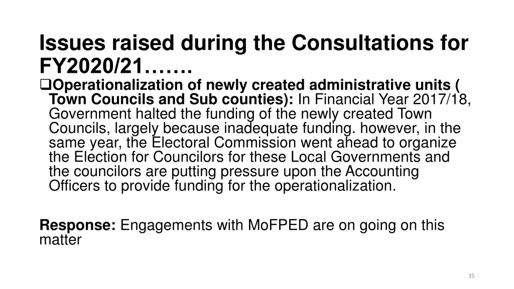 issues raised during the consultations for fy2020 5