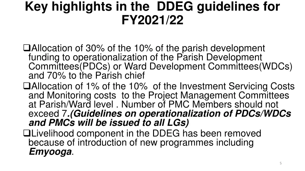 key highlights in the ddeg guidelines for fy2021