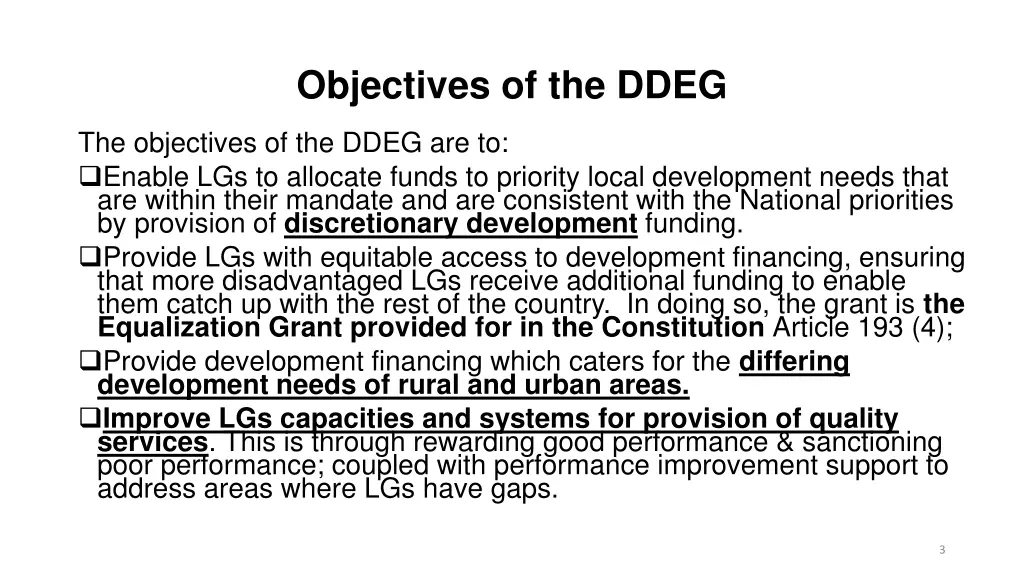 objectives of the ddeg