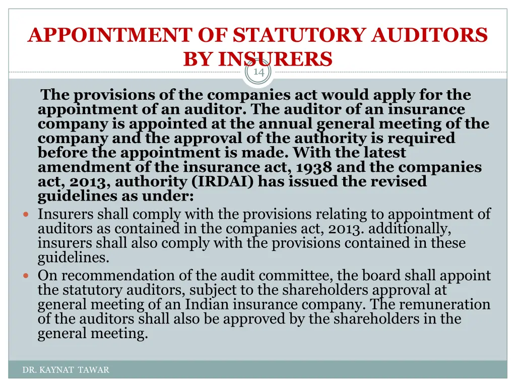 appointment of statutory auditors by insurers 14