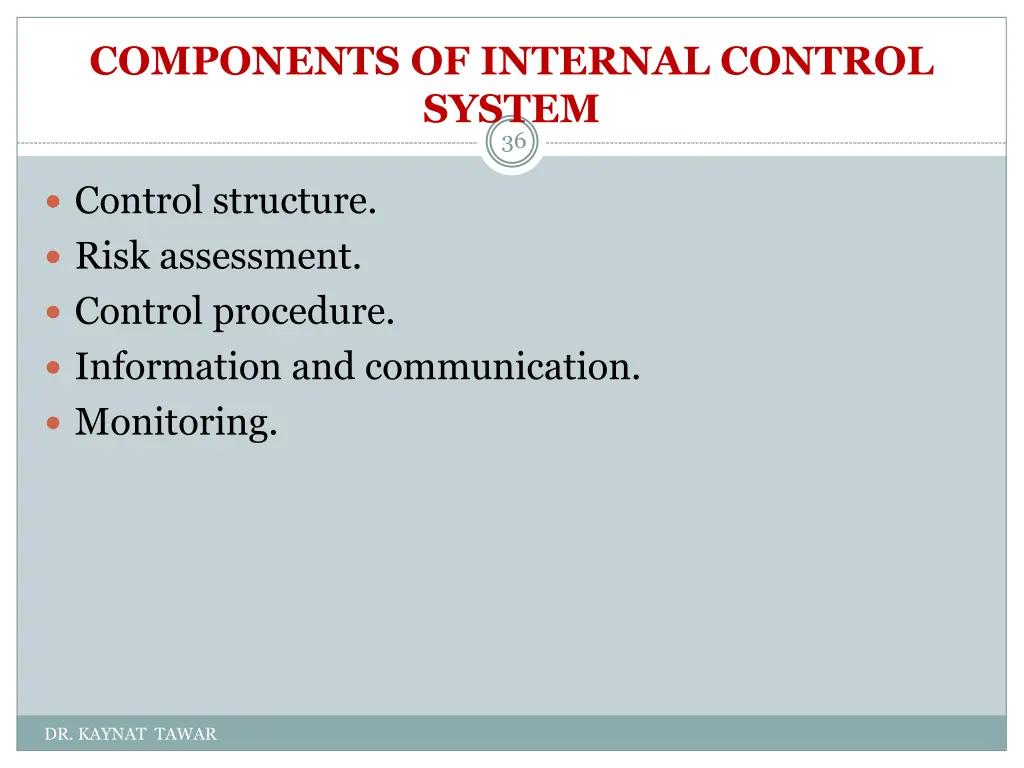 components of internal control system 36