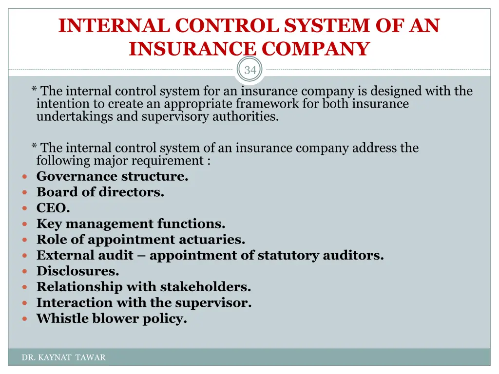 internal control system of an insurance company 34