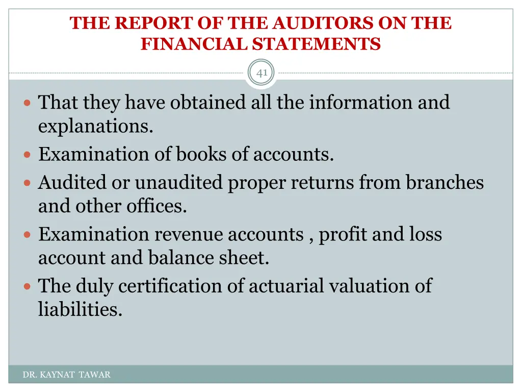 the report of the auditors on the financial