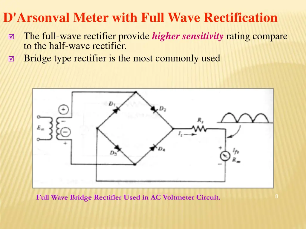 d arsonval meter with full wave rectification