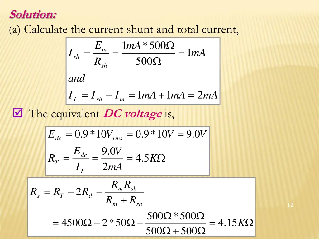 solution a calculate the current shunt and total