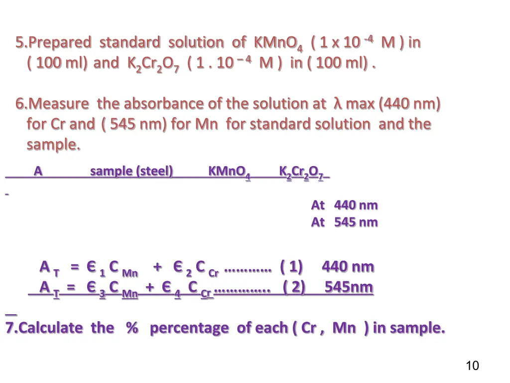 5 prepared standard solution of kmno