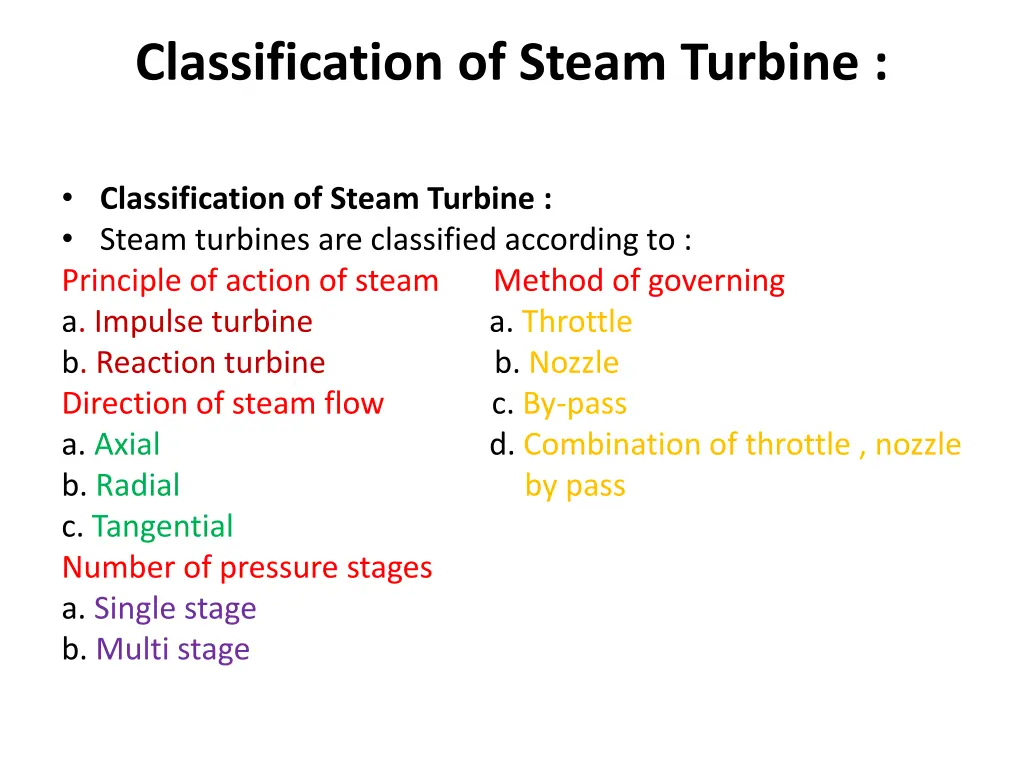 classification of steam turbine