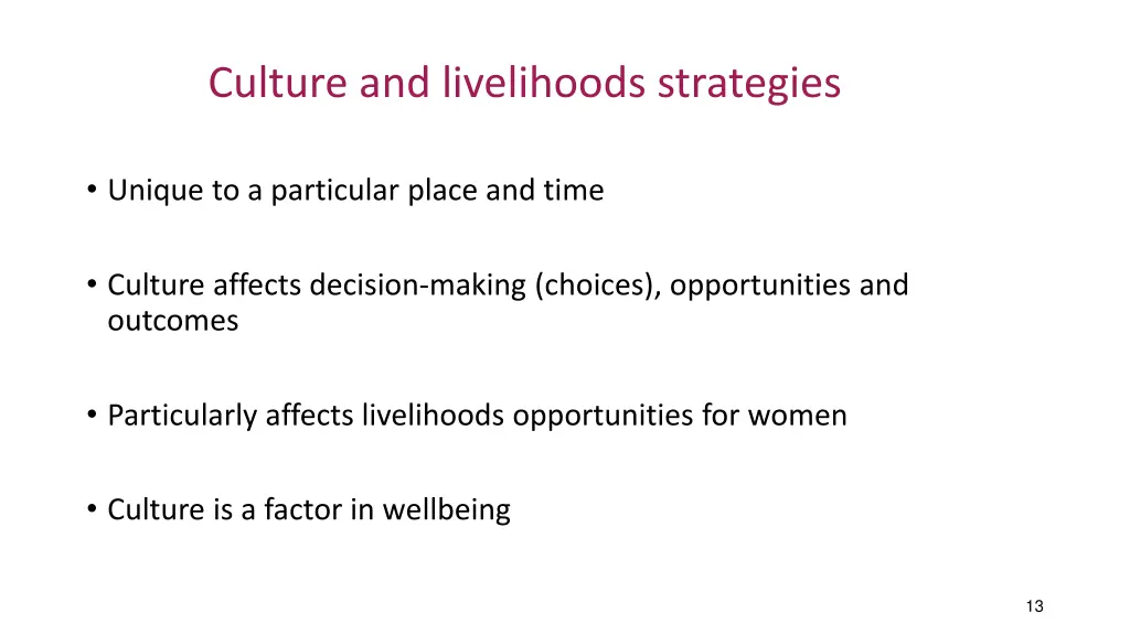 culture and livelihoods strategies