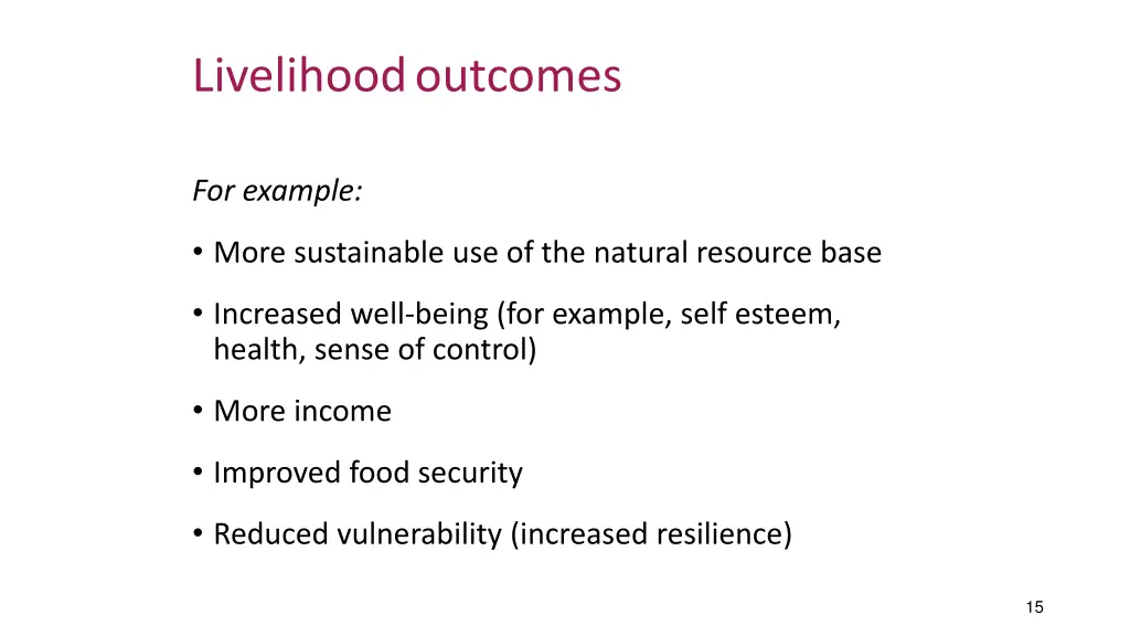 livelihood outcomes