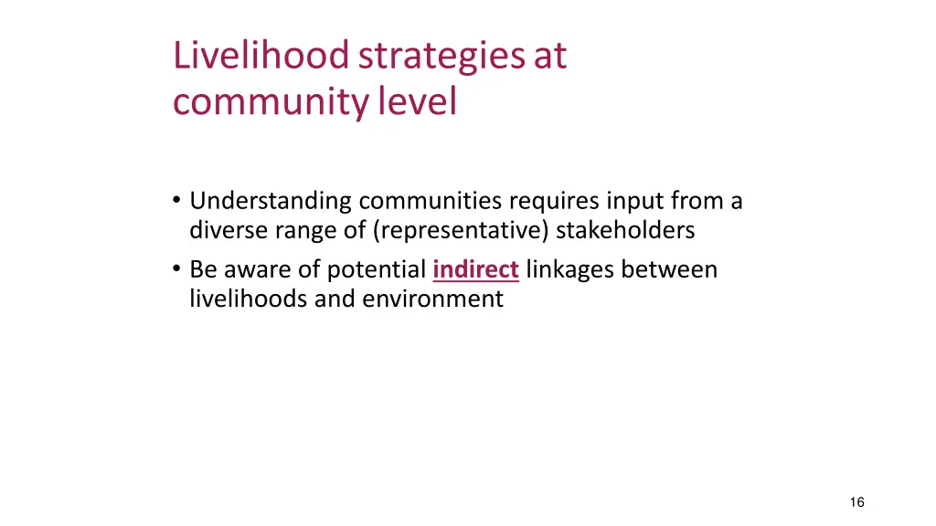 livelihood strategies at community level