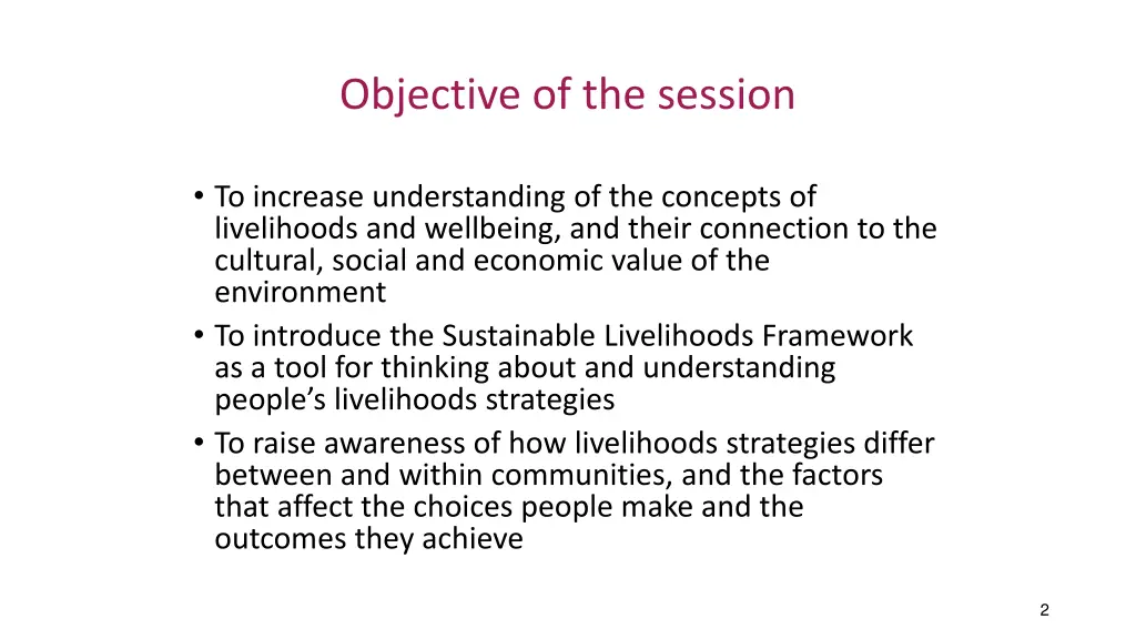 objective of the session