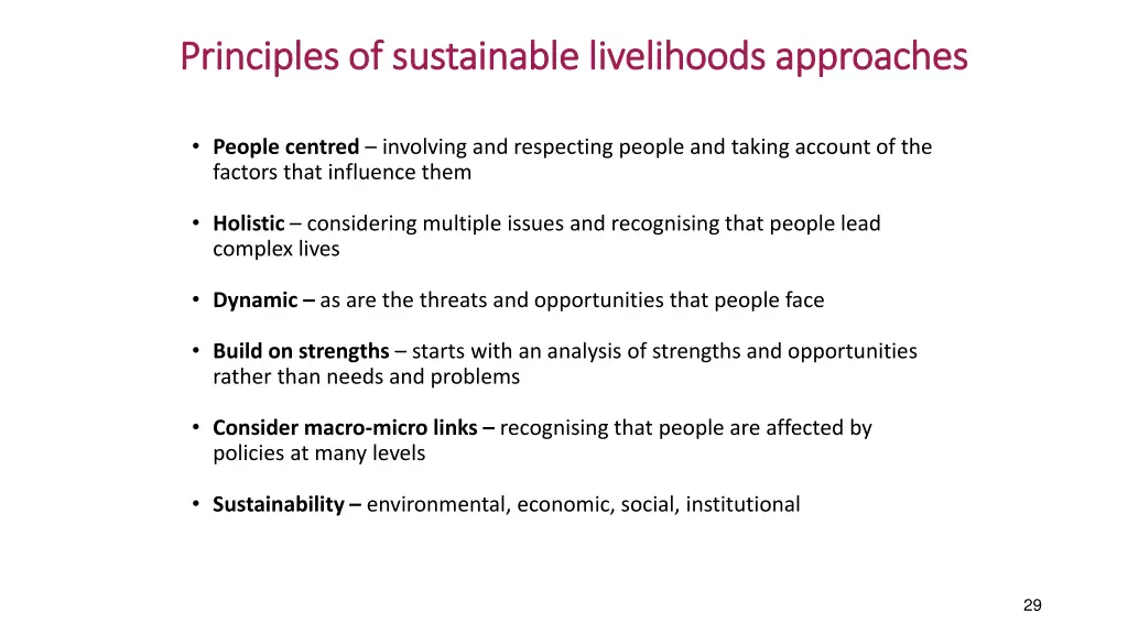 principles of sustainable livelihoods approaches