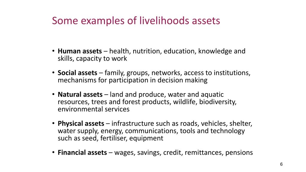 some examples of livelihoods assets