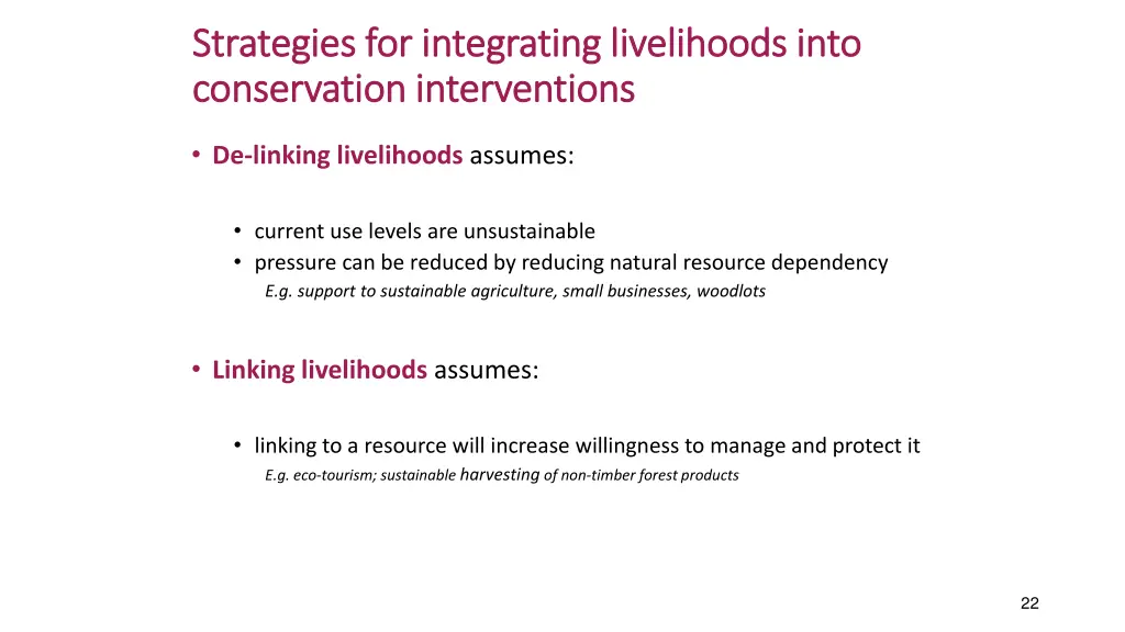 strategies for integrating livelihoods into