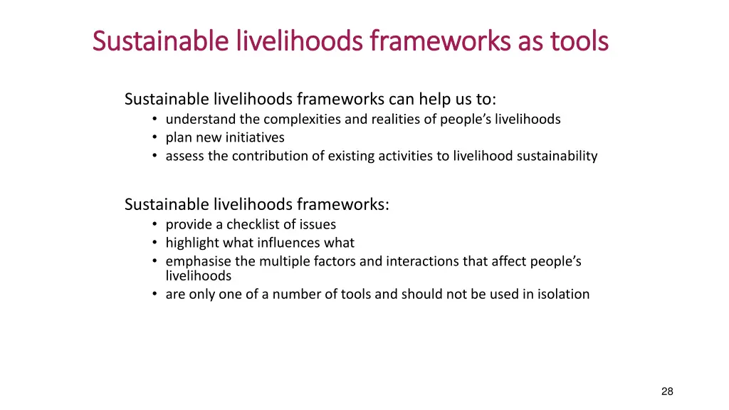 sustainable livelihoods frameworks as tools