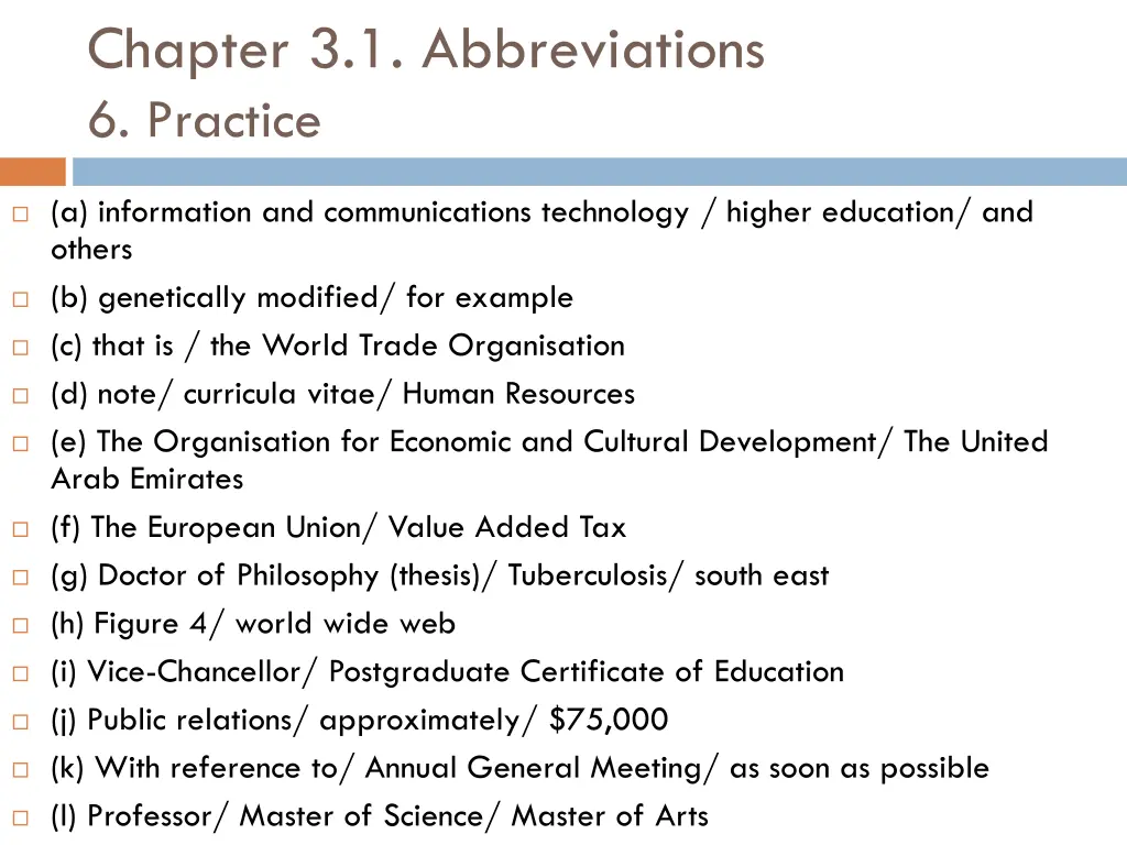 chapter 3 1 abbreviations 6 practice