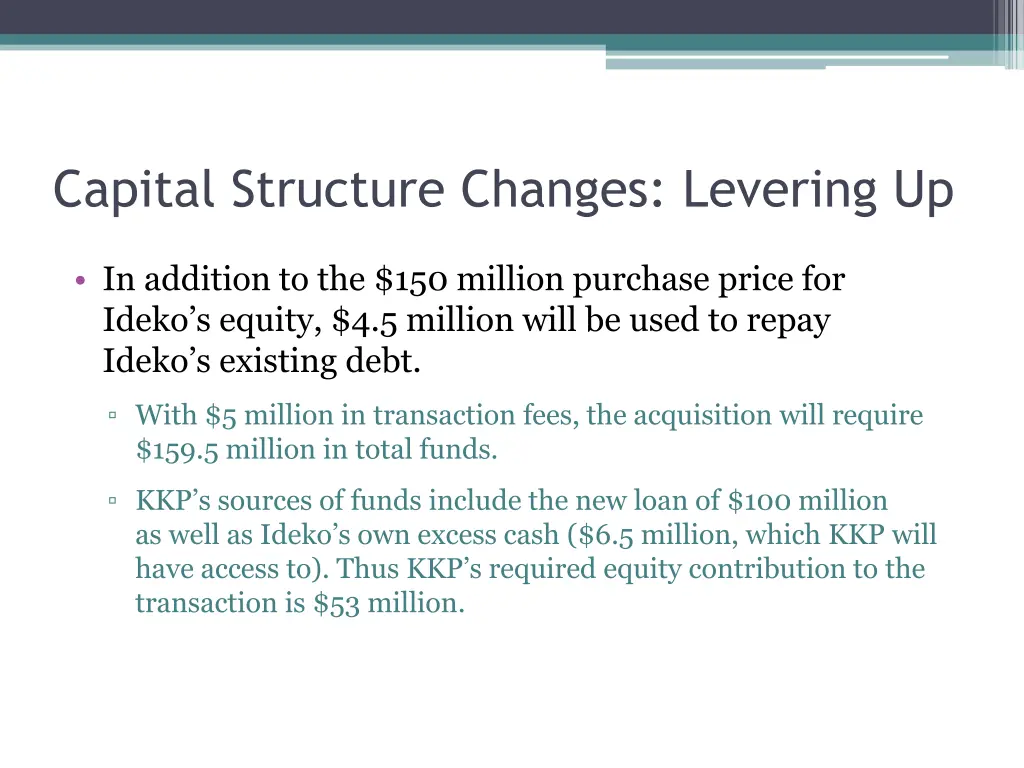 capital structure changes levering up 2