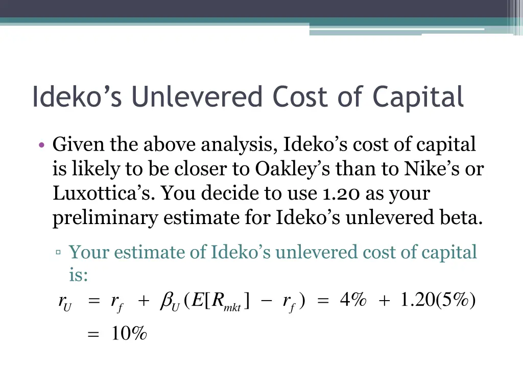 ideko s unlevered cost of capital 1