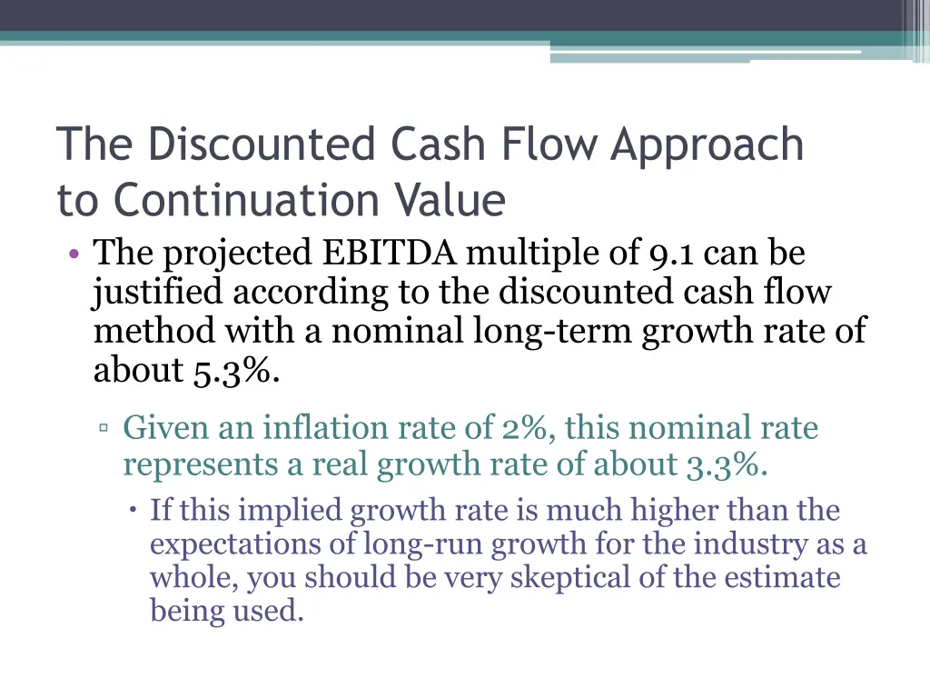 the discounted cash flow approach to continuation 3