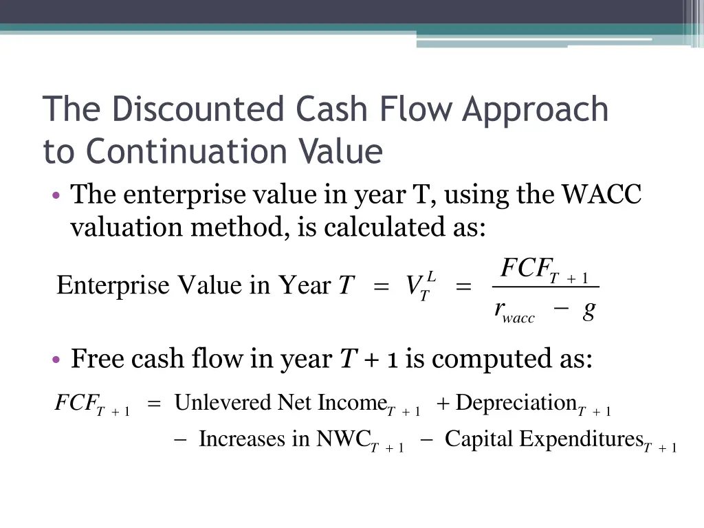 the discounted cash flow approach to continuation