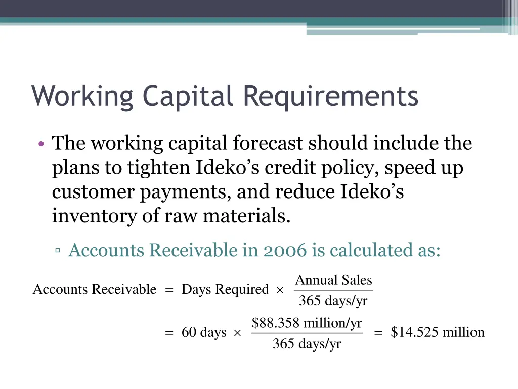 working capital requirements