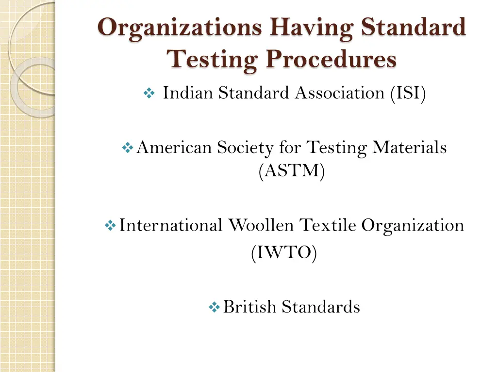 organizations having standard testing procedures