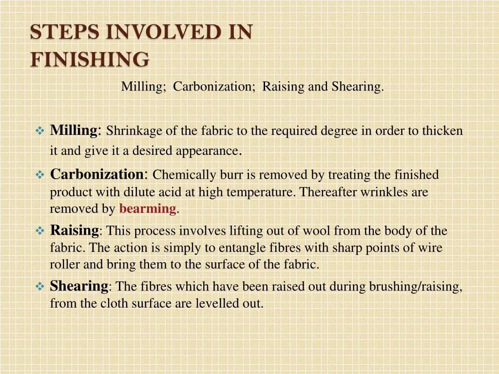 steps involved in finishing milling carbonization